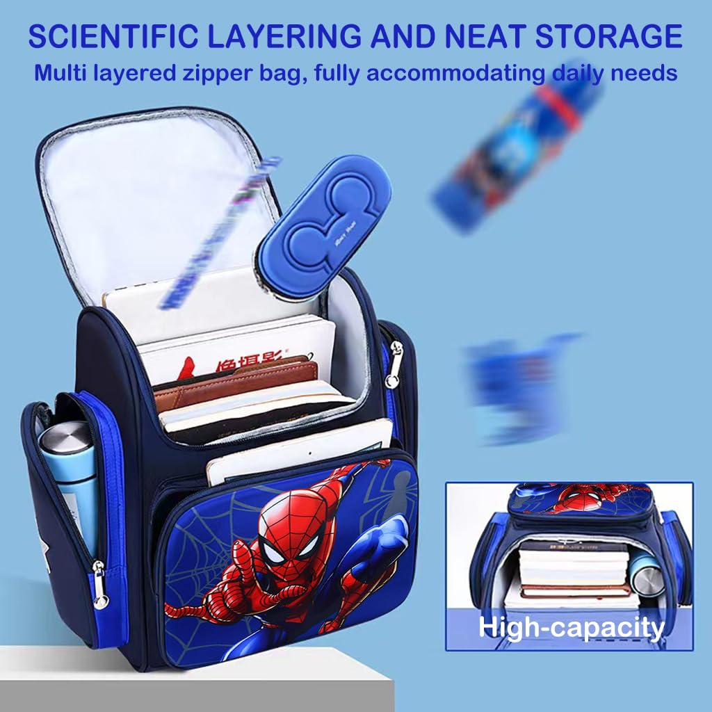 FANCYKU School Bags for Boys Spider Man Bag School Backpack Large Capacity Travel Bag For Camping, Burden-relief School Bag for Kids Boy 6-12 Years Old, Blue FANCYKU School Bags for Boys Spider Man Bag School Backpack Large Capacity Travel Bag For Camping, Burden-relief School Bag for Kids Boy 6-12 Years Old, Blue
